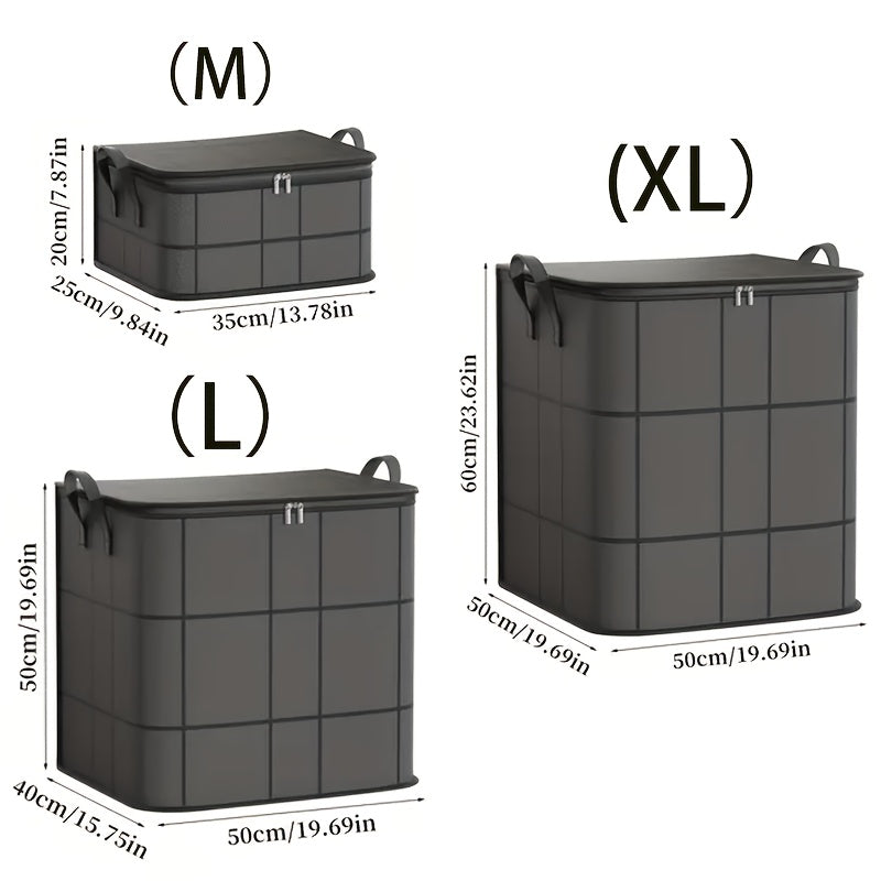 Большой черный сумка для хранения с черными полосами и двойными молниями для одежды, постельных принадлежностей и домашних вещей