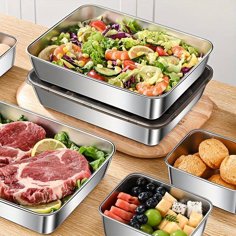 Set of 3 Stainless Steel Food Storage Containers Leak-Proof Microwave Freezer Safe Rectangular Kitchen Organizers