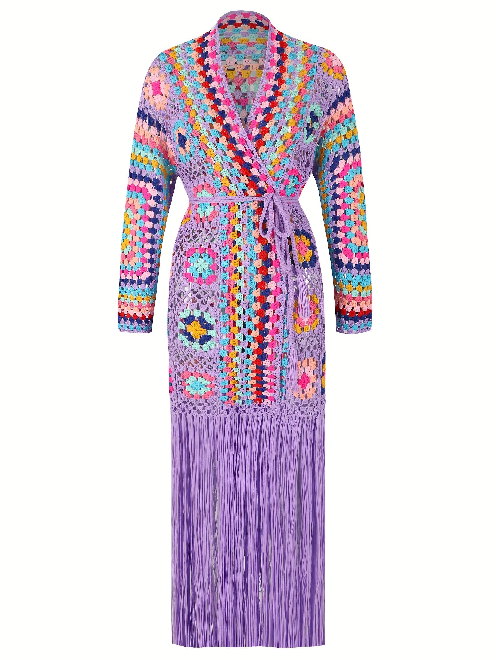 Women's Long Sleeve Tassel Cardigan Coat for Swimsuit Cover-Up