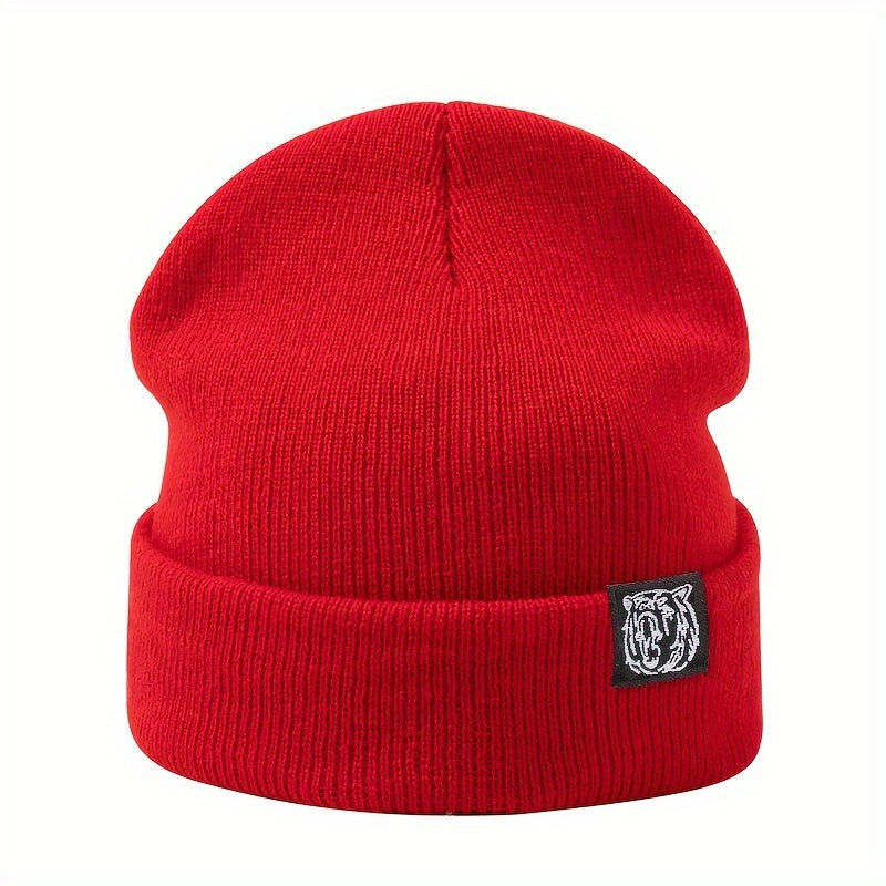 Вязаная шапка для активного отдыха осень-зима защита ушей логотип тигриная голова