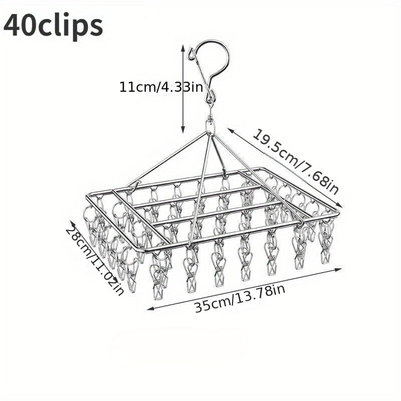Estante de secado de ropa de acero inoxidable 30-clip, organizador de lavandería a prueba de viento para dormitorio, baño y armario