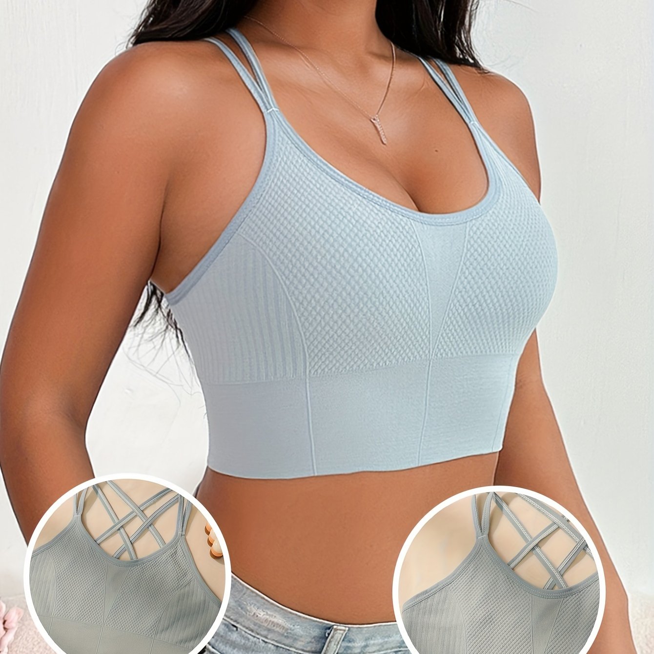 Women's White Sports Bra with Sleeveless Design and Crisscross Back