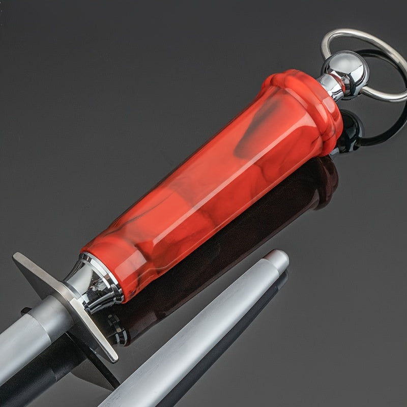 Qizil tutqichli 12 dyuymli metall pichoqni shimgich bilan silliqlash, yuqori karbonli po'lat, nozik shag'alli