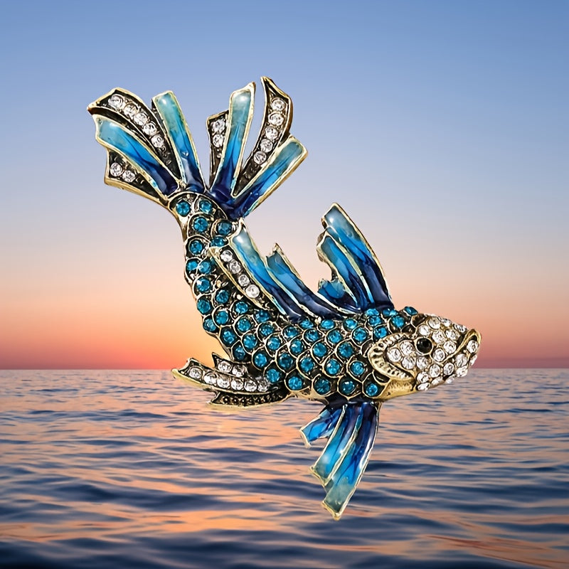 Unisex Vintage Diamond Carp Brooch Heavy Alloy Pin Accessory