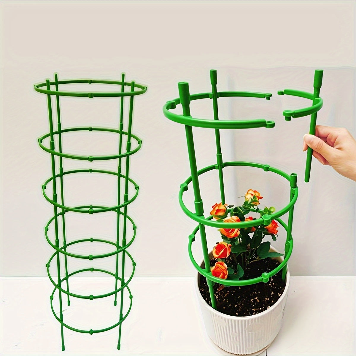 Durable Green 5-Tier Stackable Plant Support with Adjustable PVC Rings for Garden Flowers and Potted Plants