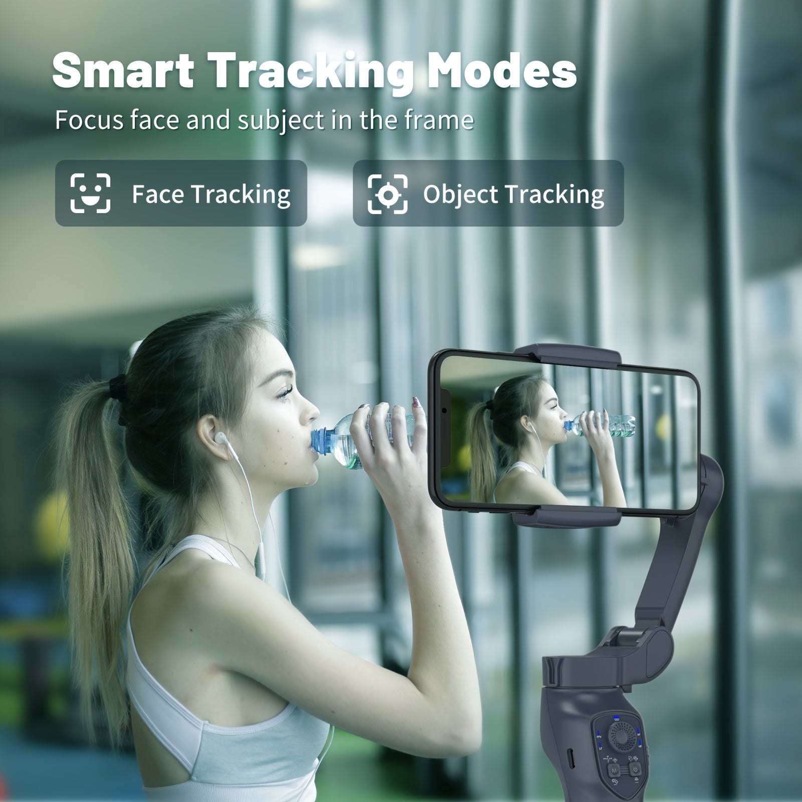 Portable Handheld Gimbal Stabilizer with Smart Gesture Control Foldable Design Fill Light for Selfies Vlogging and Live Streaming Black