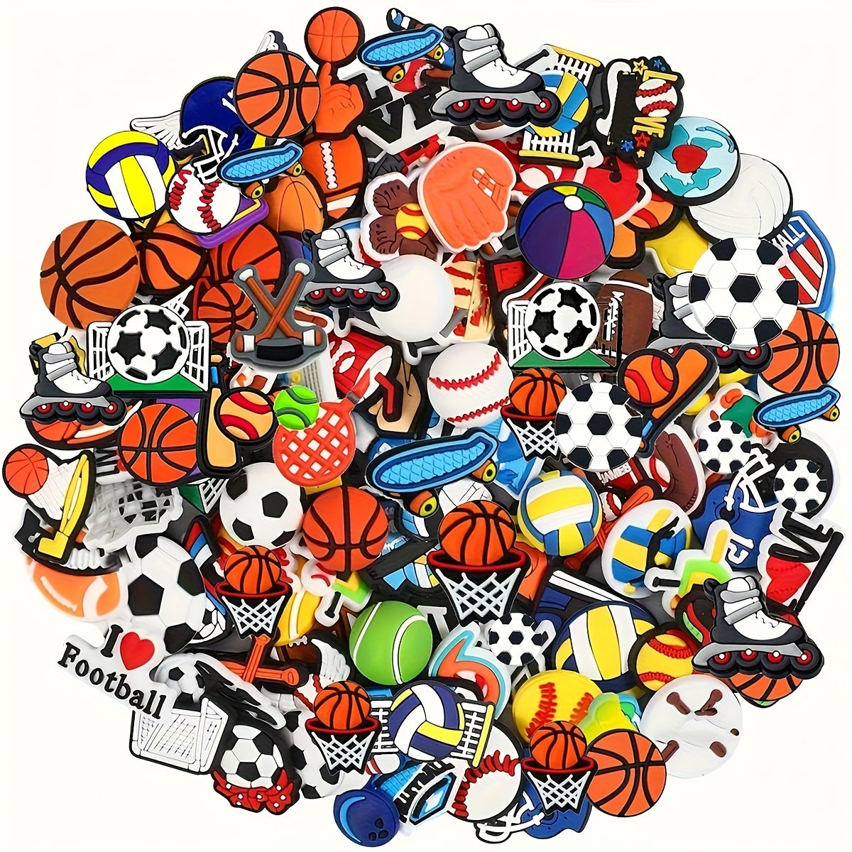 Unisex Sport-Themed Charm Elements for DIY Shoes Bags or Bracelets 15/22/33/82/102pcs