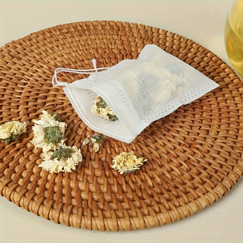100 Disposable Drawstring Tea Bags for Loose Leaf Tea, Food Grade, Easy to Use