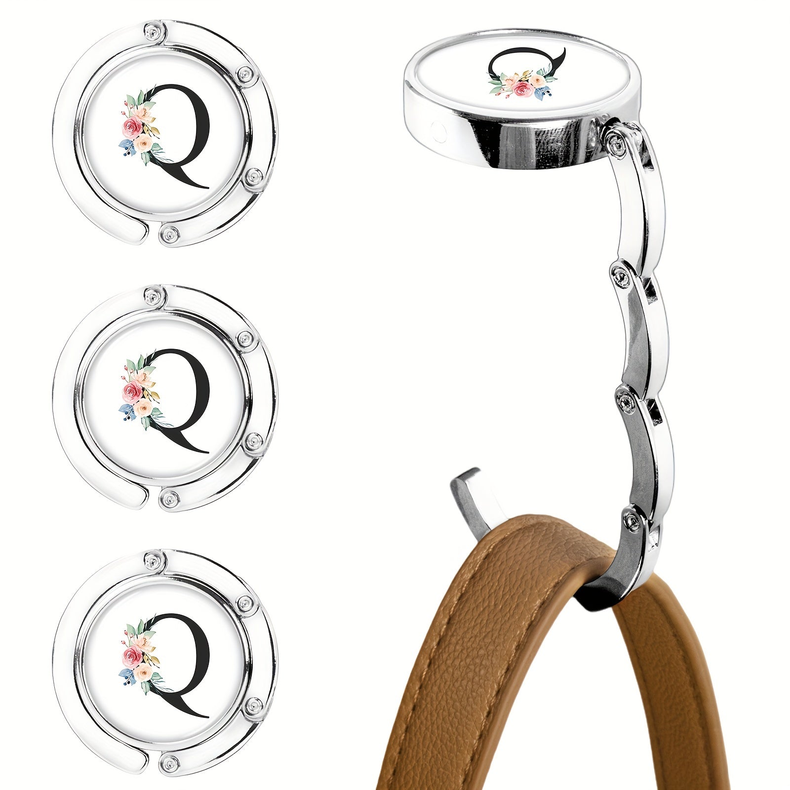Набор из 3-х складных крючков для кошельков с цветочным дизайном букв, изготовленных из металла для подвешивания сумок на столах. Стильная подставка для сумок и органайзер для стола для женщин.