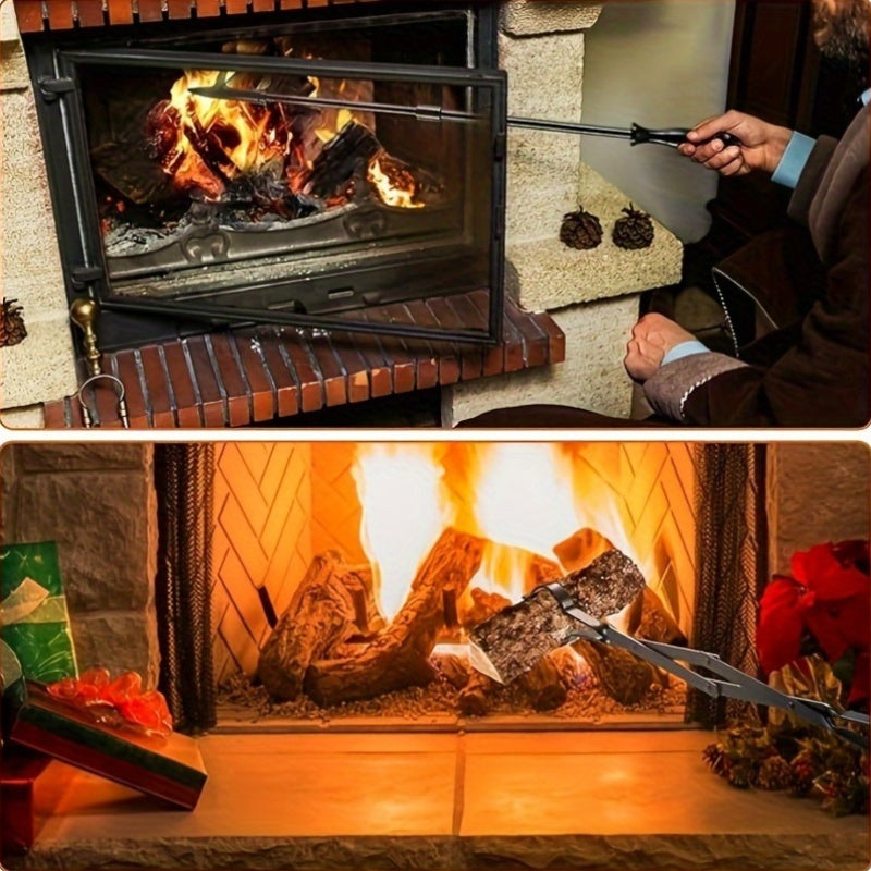 Rugged Iron Fireplace Poker Set with Heavy Duty Tongs for Indoor Outdoor Use