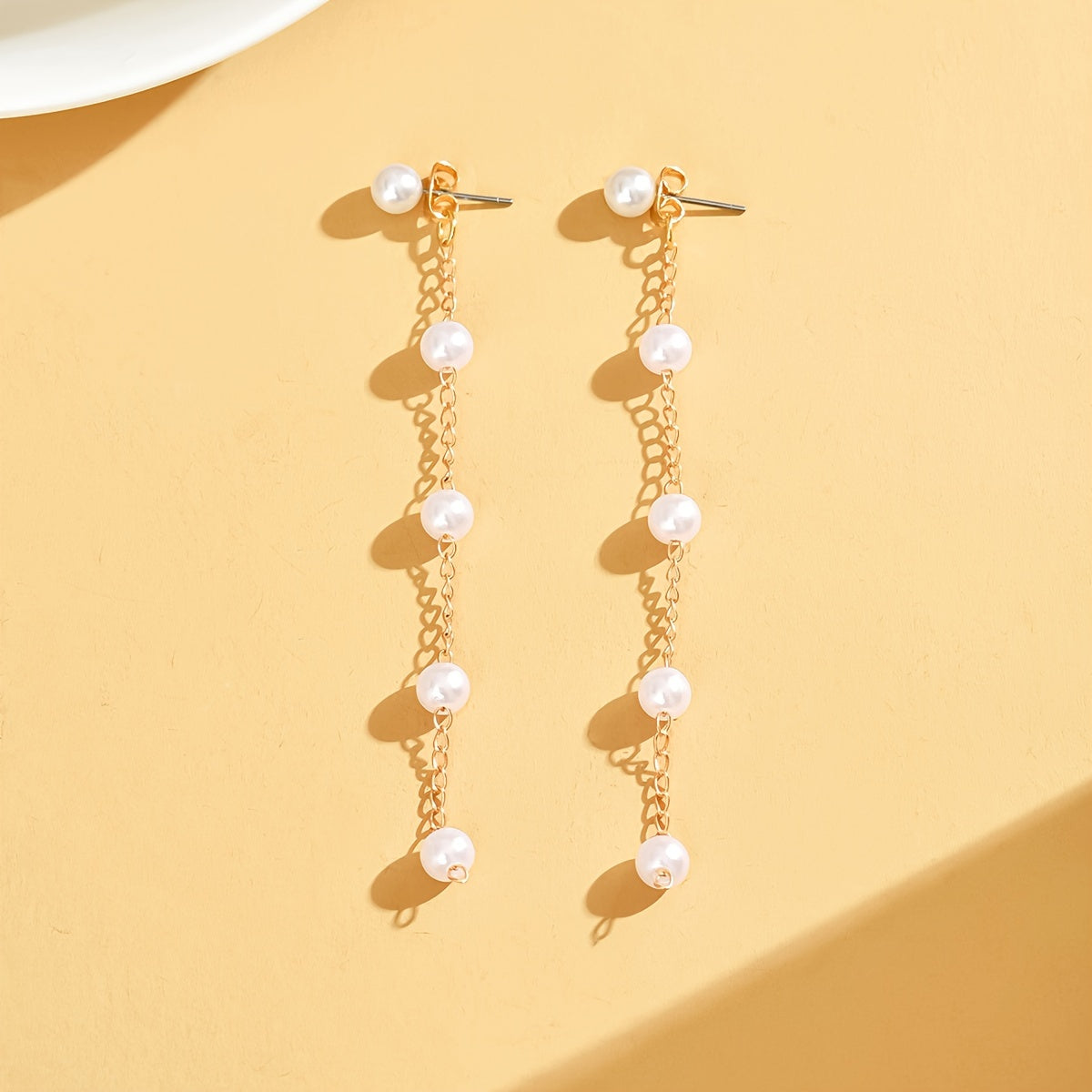 Women Faux Pearl Drop Earrings Long Dangle Tassel Jewelry