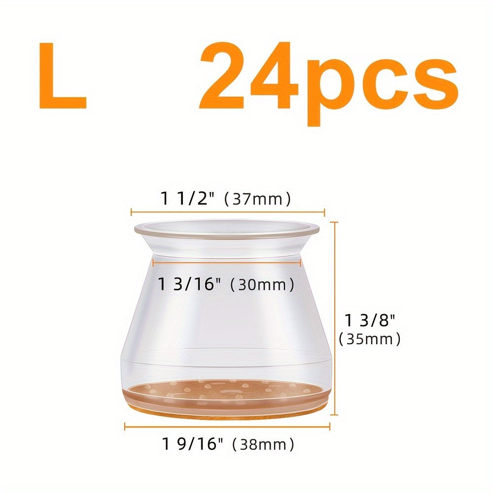 24 Pcs Silicone Chair Leg Caps with Felt for Large Round Legs Floor Protectors