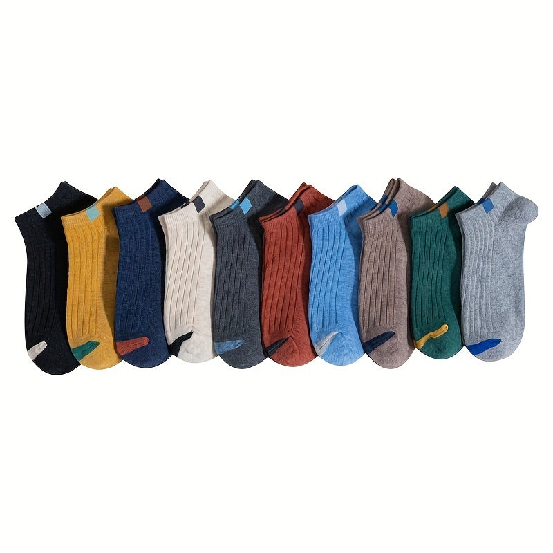 Men's Boat Socks Pack of 10 Thin Breathable Short Retro Style Multi-Color