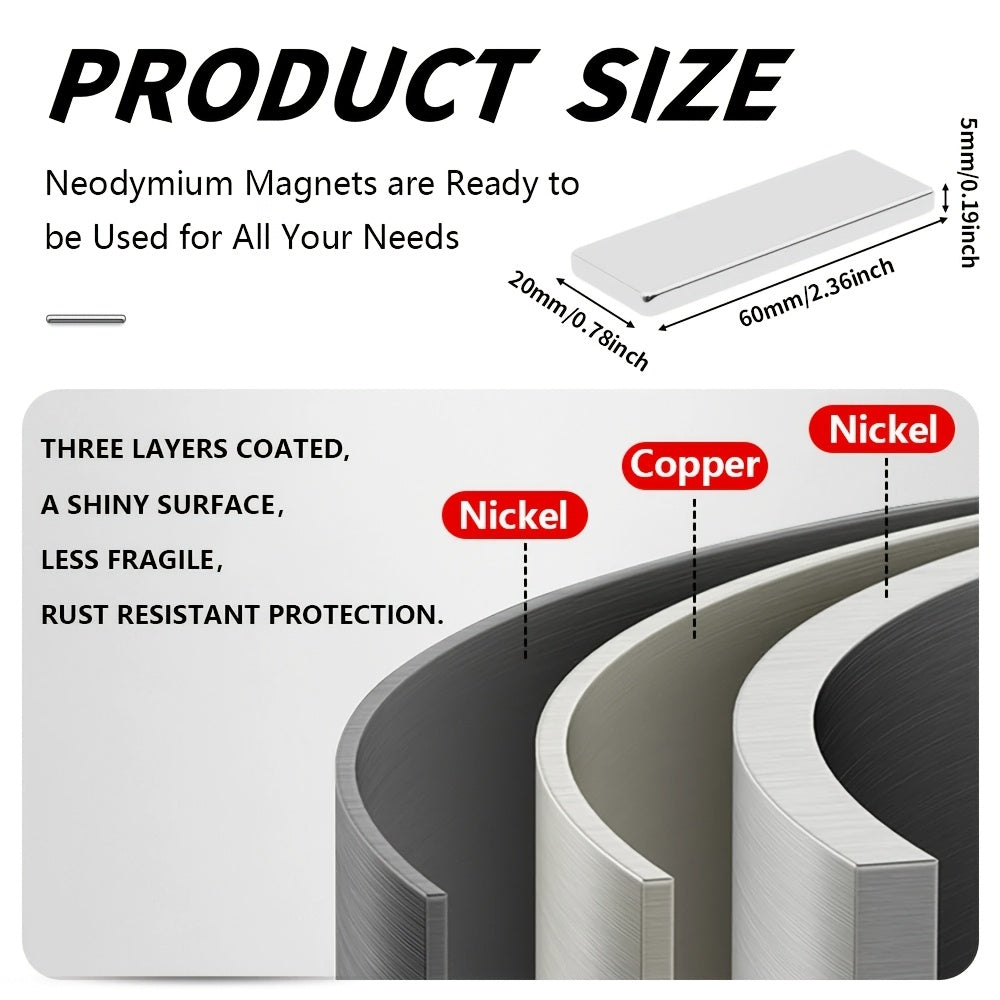 Set of 5 Neodymium Magnets 60x20x5mm for Crafting and DIY Projects