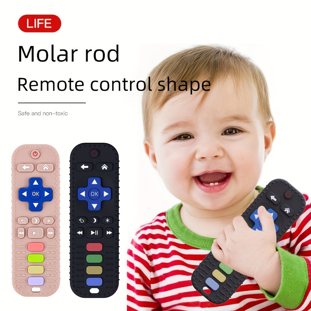 Juguete de masticar de silicona para niños con diseño de control remoto seguro apto para lavavajillas rosa negro libre de BPA