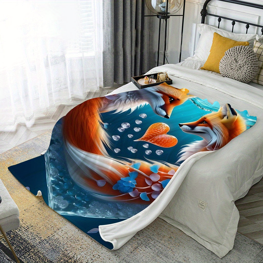 Fox Print Soft Throw Blanket for All Seasons Cozy Polyester Flannel Machine Washable