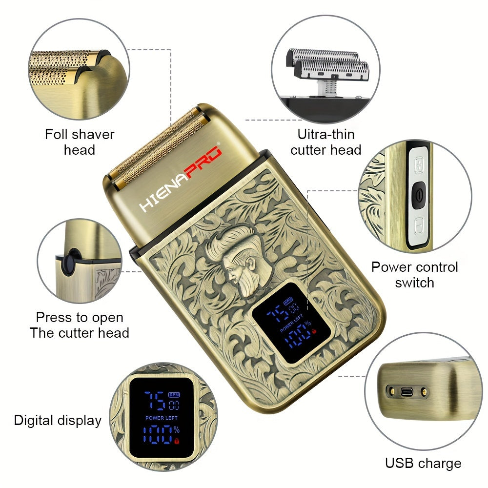 Afeitadora eléctrica recargable por USB con batería de larga duración, cuchillas dobles de acero inoxidable, fácil de limpiar, perfecta para afeitar y cuidado personal