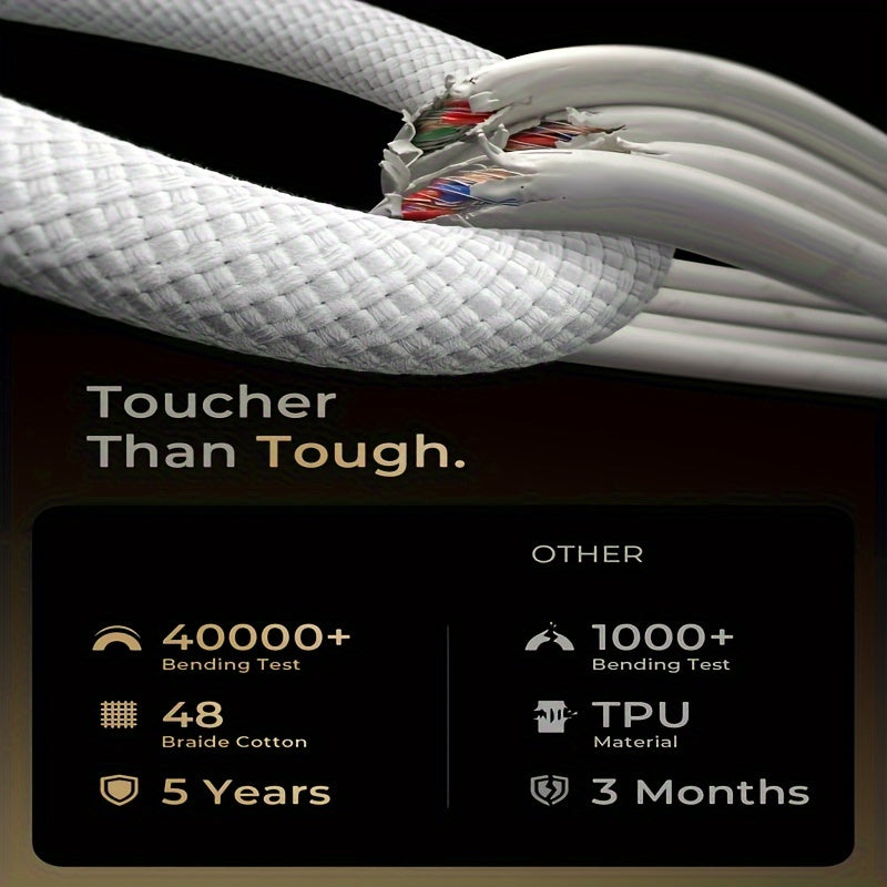 240W USB-C Charging Cable Nylon Tinned Copper Fast Data Transfer Compatible with iPhone Samsung MacBook Dell