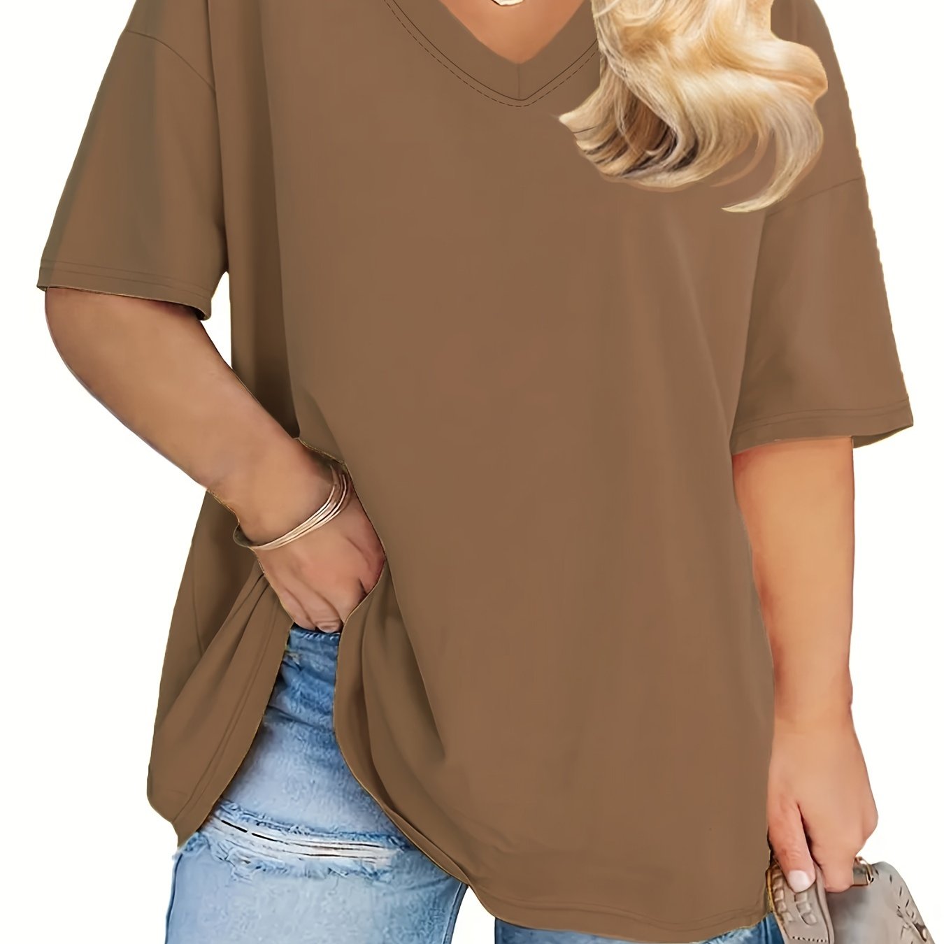 Women's Plus Size Solid Crew Neck Short Sleeve T-Shirt for Spring and Summer