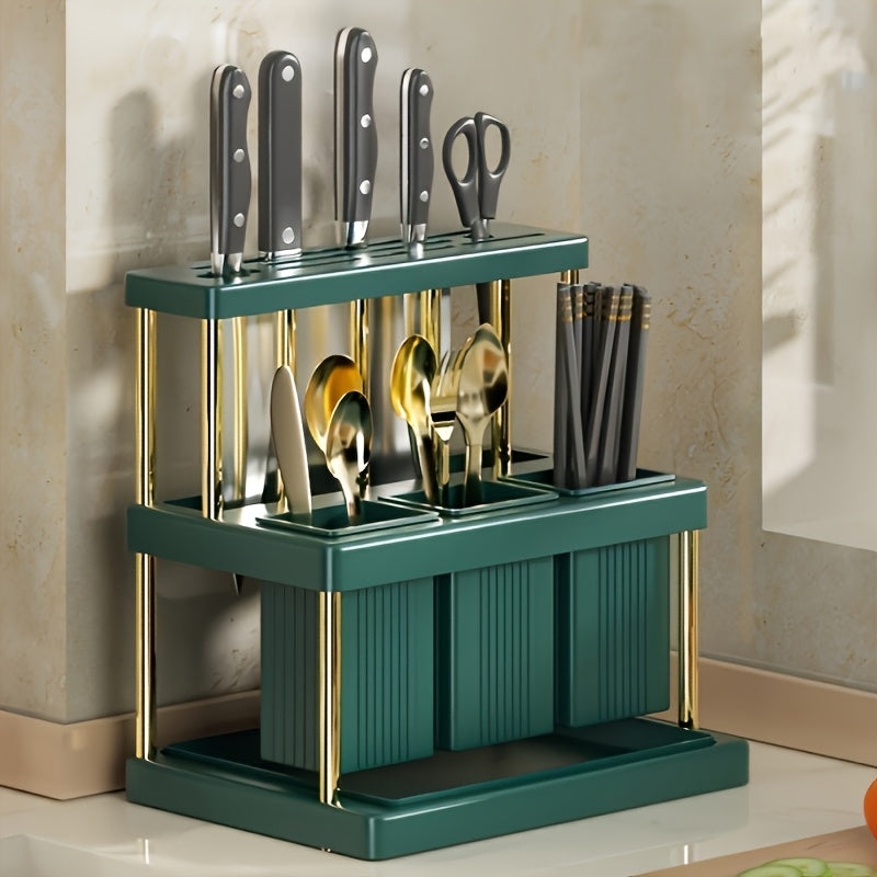 Metal Utensil Organizer with Knife and Fork Storage Draining System