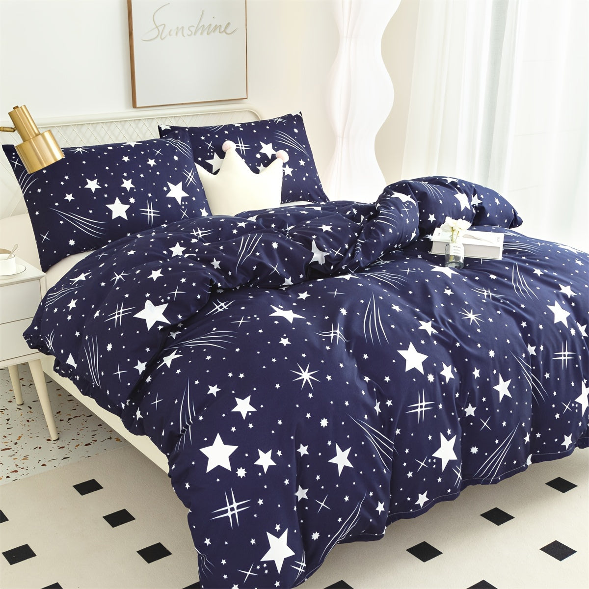 Starry Sky Duvet Cover Set 3 Pieces Soft Breathable Bedding for Bedroom Guest Room