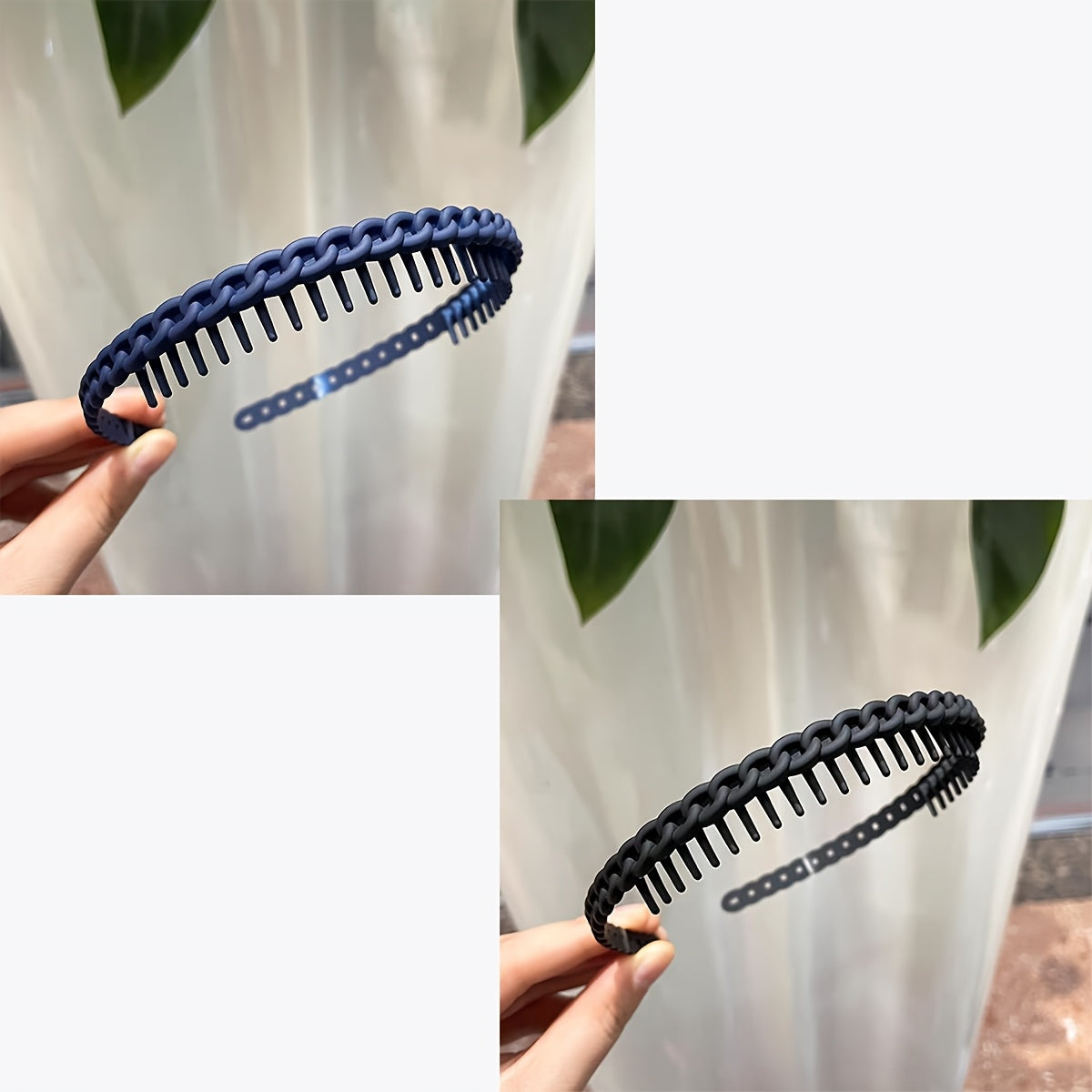 Set of 2 Non-Slip Hairbands with Teeth for Women Girls Solid Color Hair Styling