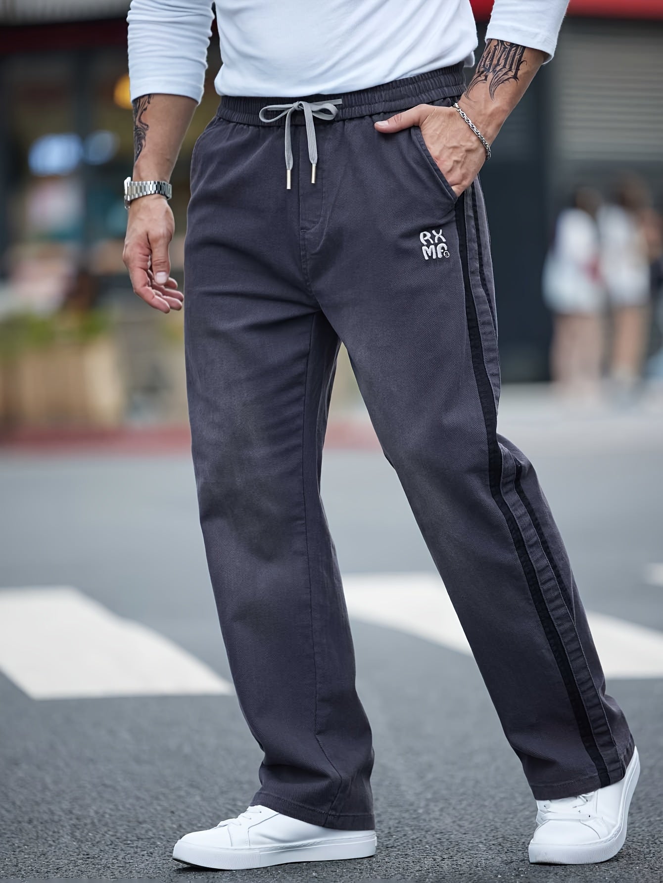 Pantalones rectos de mezclilla de algodón para hombre con cordón, casuales, deportivos, primavera y otoño