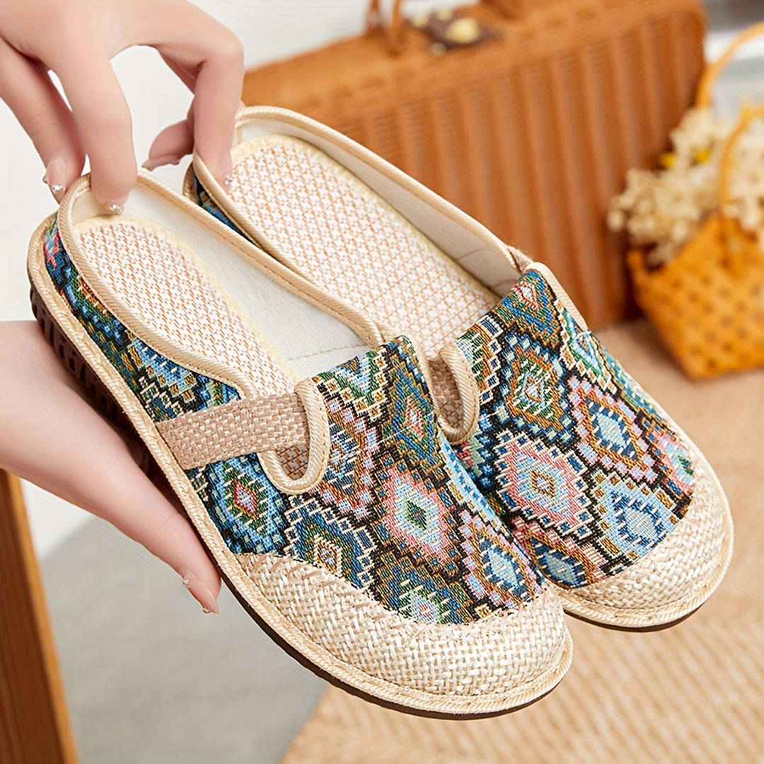 Women's Argyle Printed Slip-On Mules with Lightweight Sole and Breathable Fabric