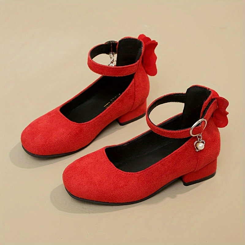 Girls High Heel Shoes for Parties and Weddings Spring Autumn Lightweight PU Heart Bow Tassel