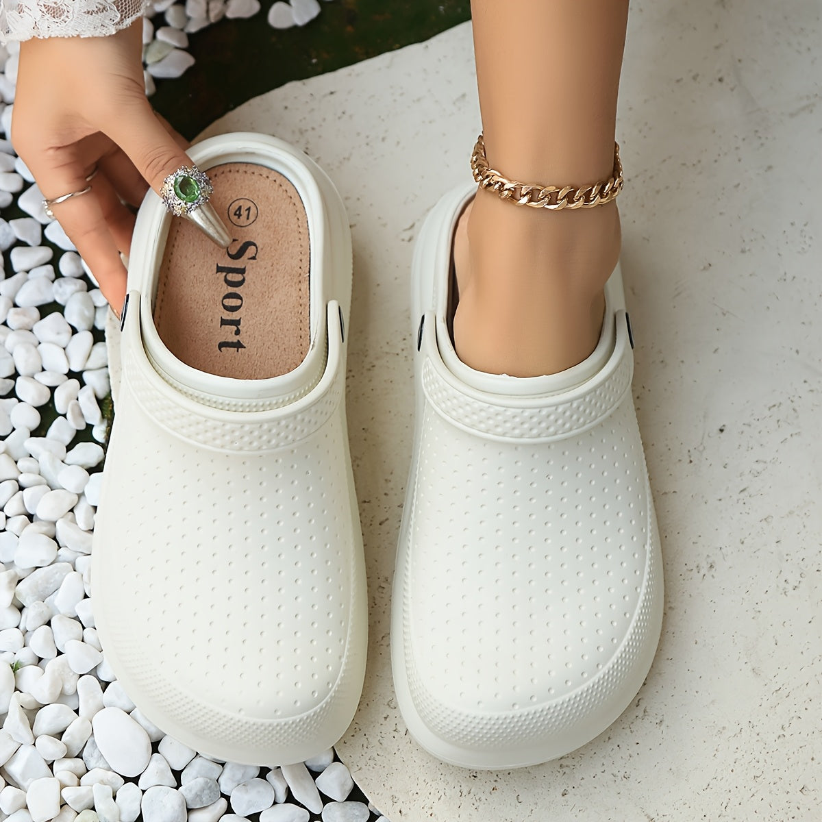 Women's Breathable EVA Sandals Non-Slip Thick Sole Beach Slippers Black Beige