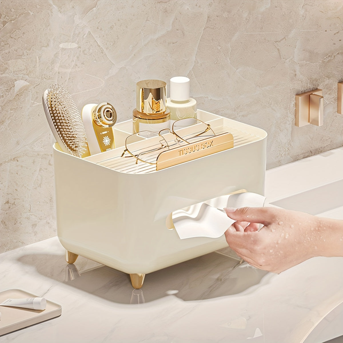 Multifunctional Desktop Organizer with Tissue Box and Remote Storage Plastic