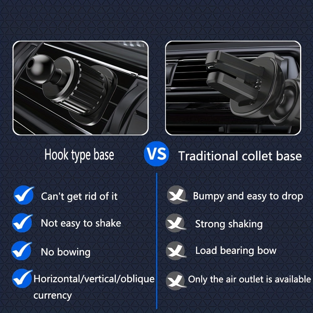Universal avtomobil telefon uchun tutqich, aylantiriladigan 360° aylantirish bilan havo ventili uchun o'rnatish