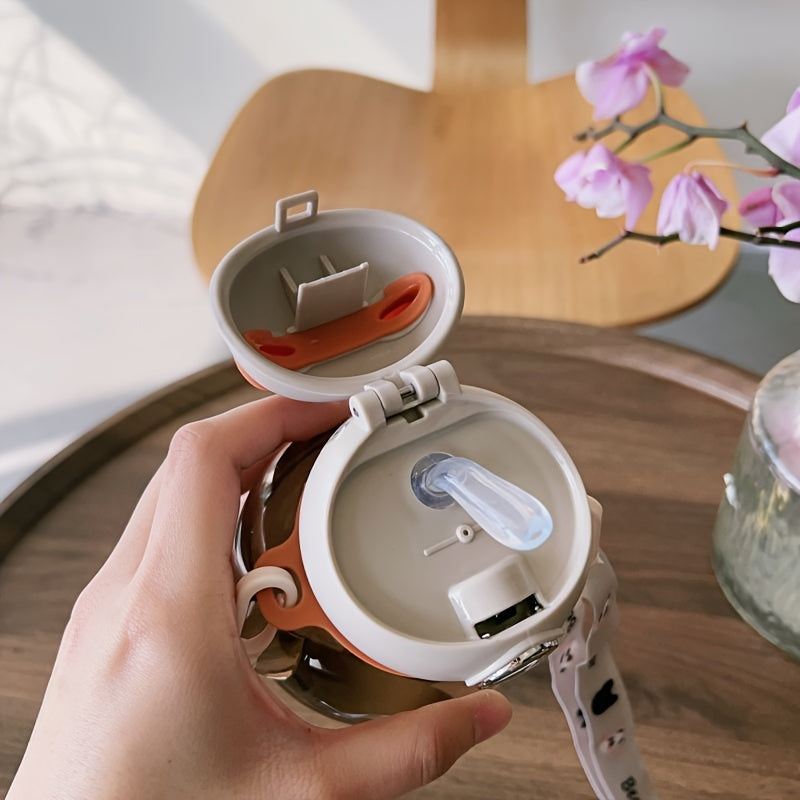 Small Reusable Water Bottle with Straw and Shoulder Strap for School and Outdoor Sports