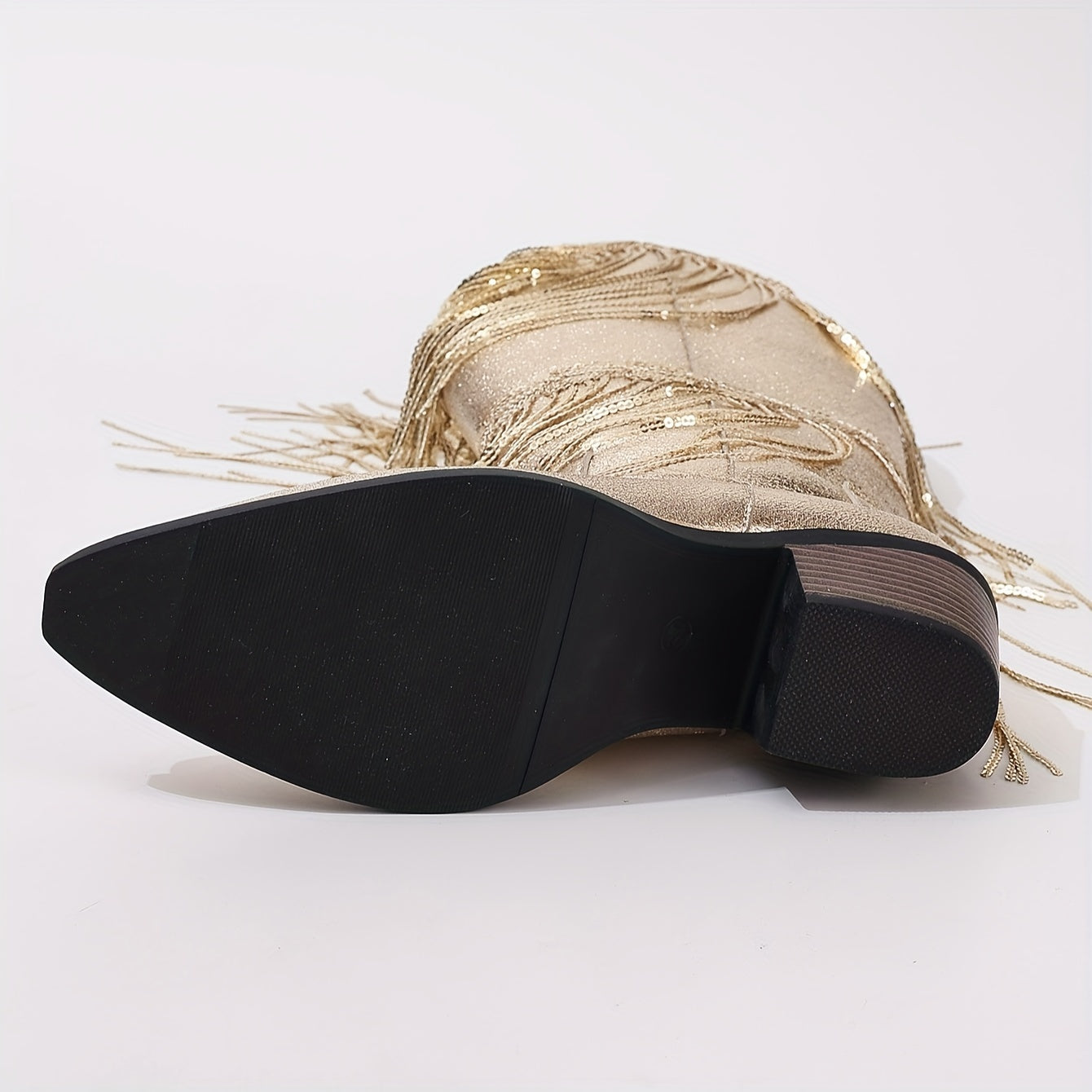 Women's Solid Color Western Cowboy Boots with Tassels and Chunky Heels