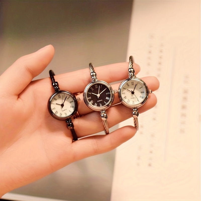 Reloj de pulsera analógico con esfera de números romanos vintage y movimiento de cuarzo