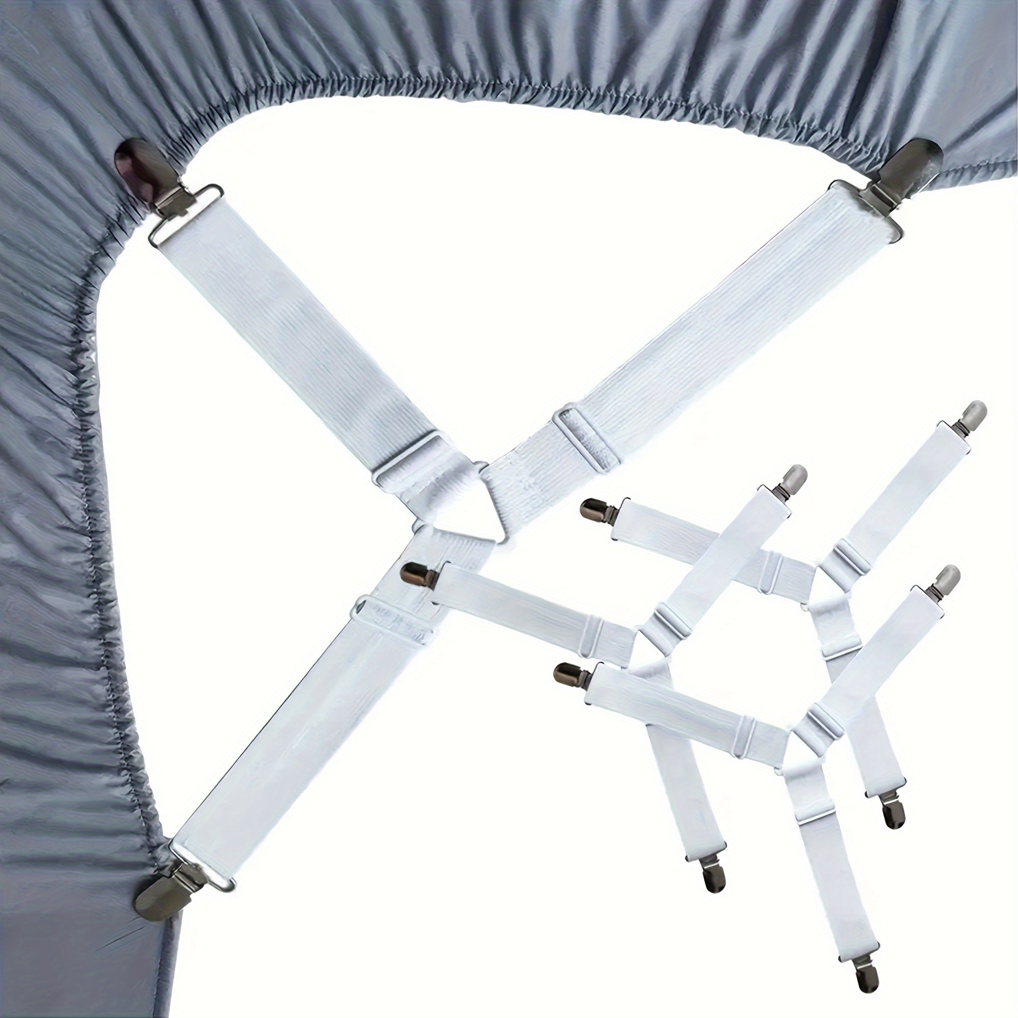 Set of 4 White Adjustable Bed Sheet Fasteners Non-slip Clamps for Sheets Quilts Curtains