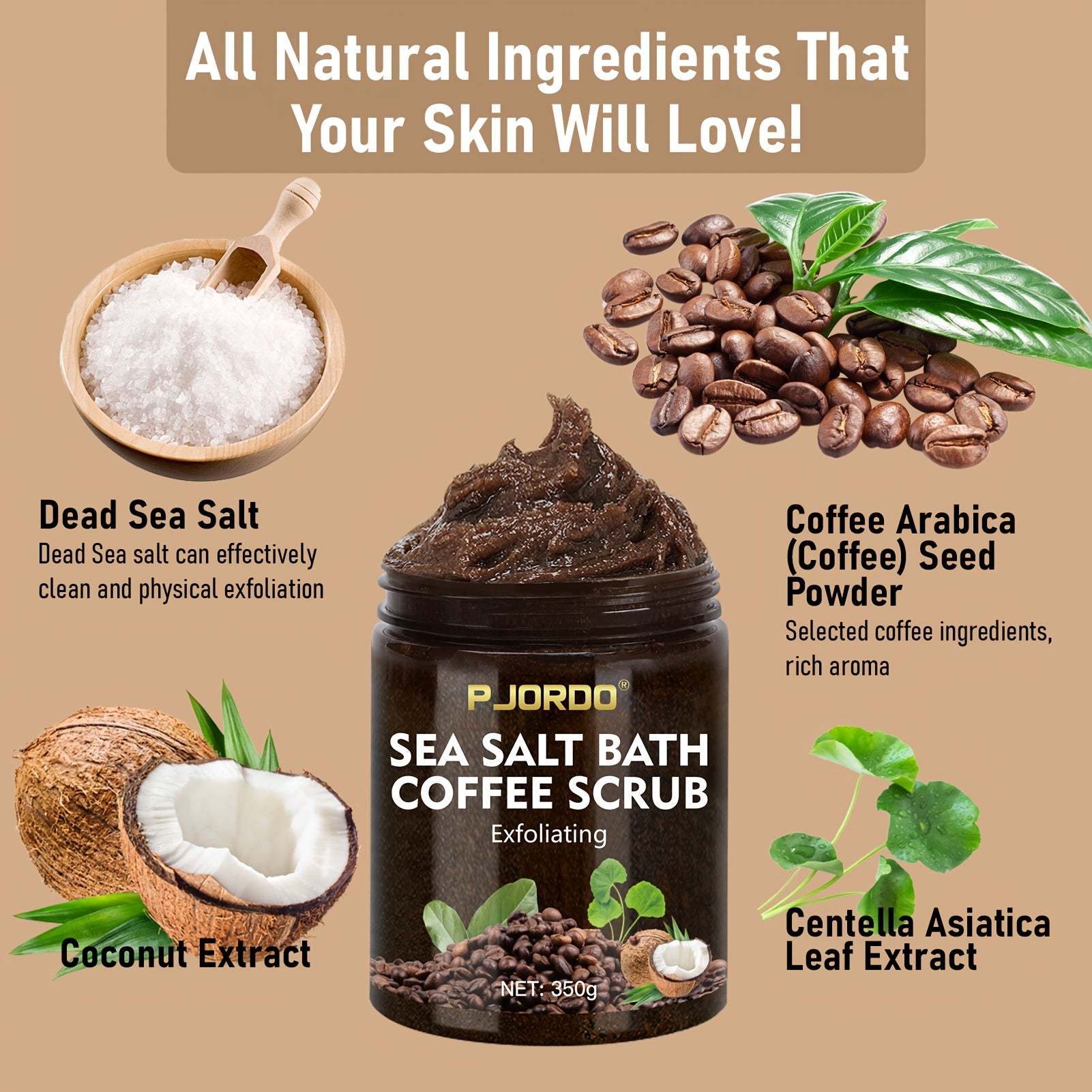Unisex Body Scrub Coconut Coffee Exfoliating Paste Alcohol-Free All Skin Types