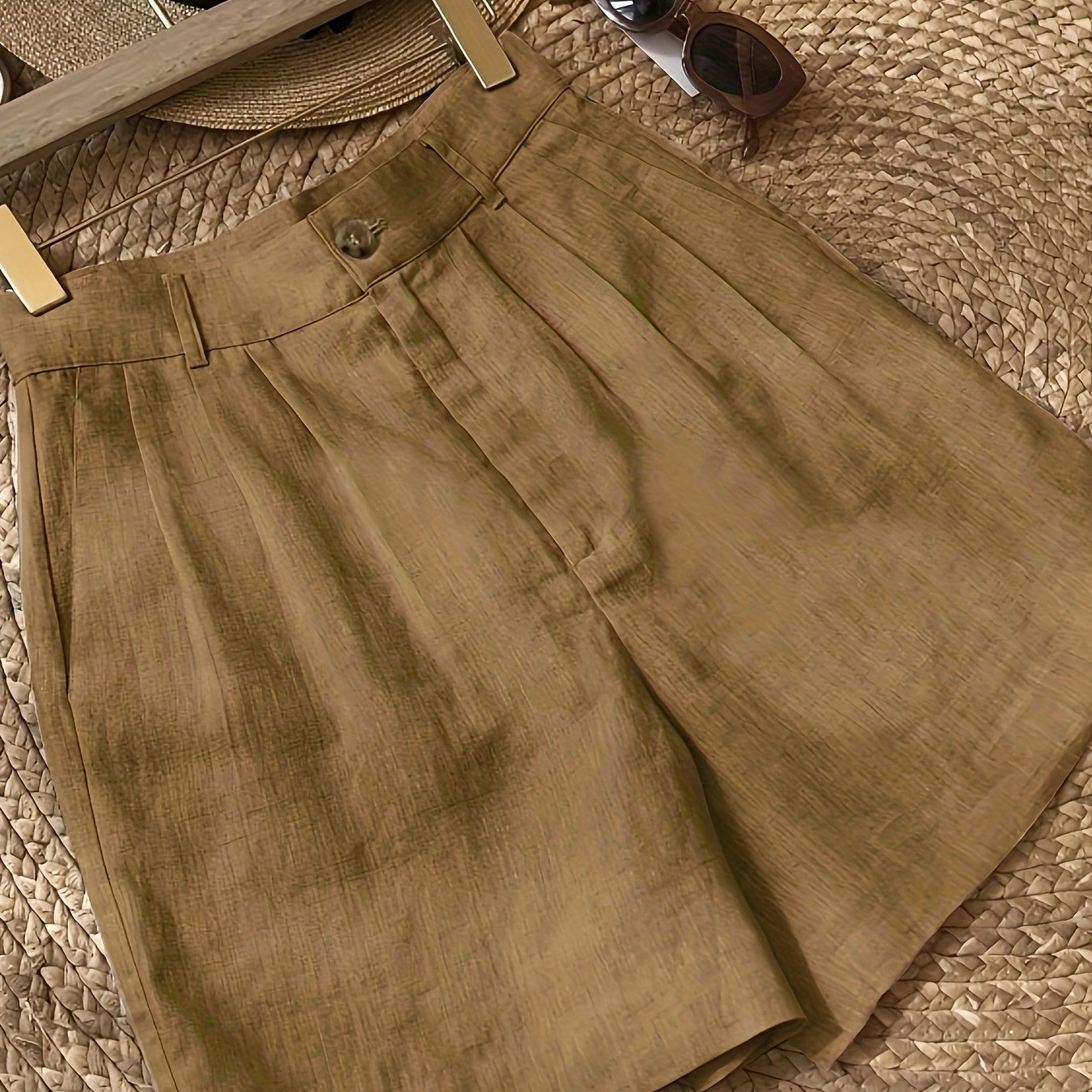 Women's Plus Size Brown Wide Leg Shorts Breathable Pockets