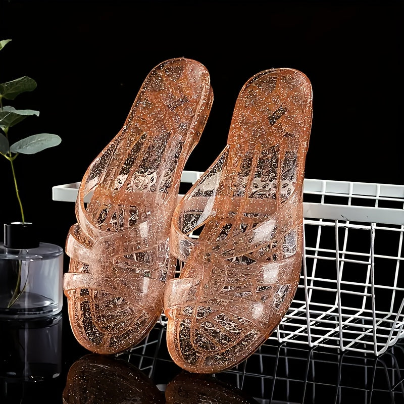 Women's Summer Jelly Slippers Open-Toe Indoor Bathroom Sandals for Home Beach Vacation
