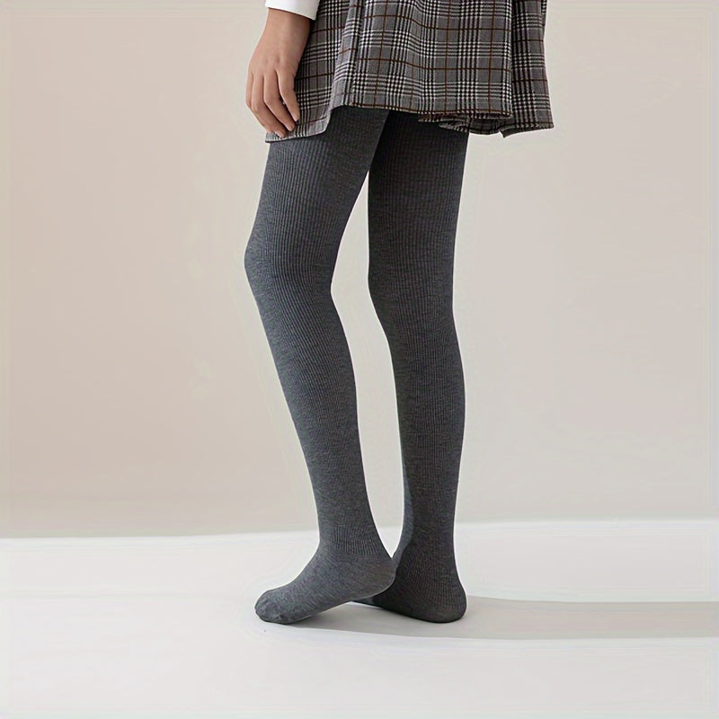 Set of 4 Girls' Vertical Striped Knit Leggings with Feet All-Season Children