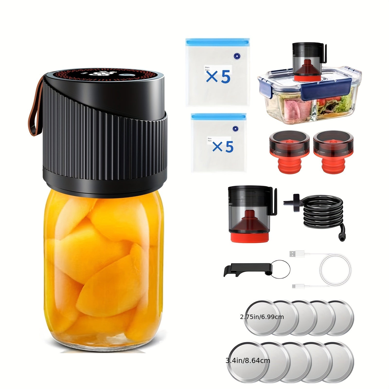 Kit de sellador al vacío para tarro de cristal eléctrico para conservar alimentos y almacenamiento de vino