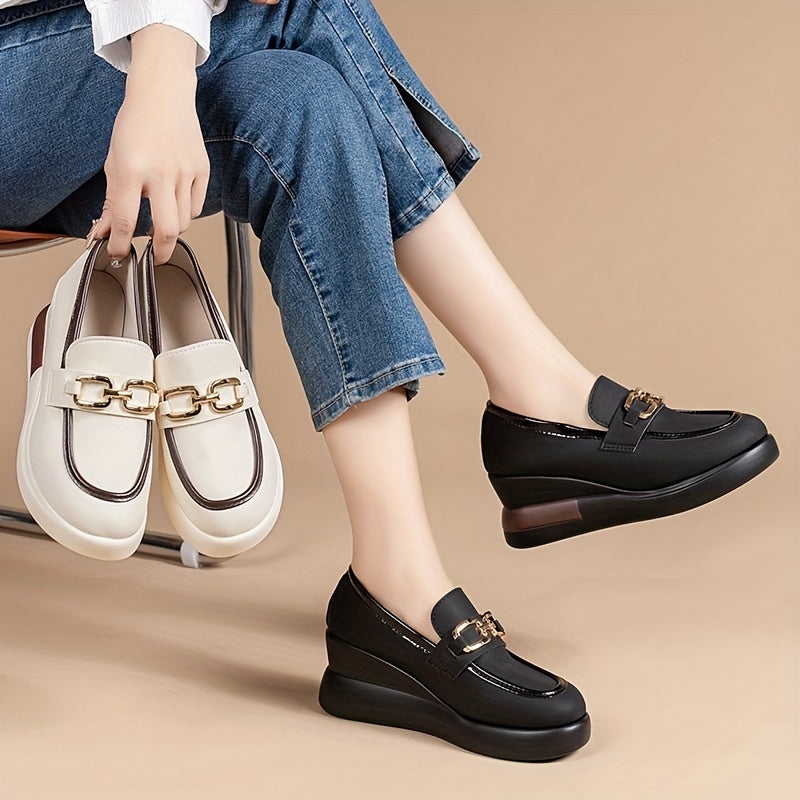 Women's Golden Plated Buckle Thick Sole Casual Spring Flats