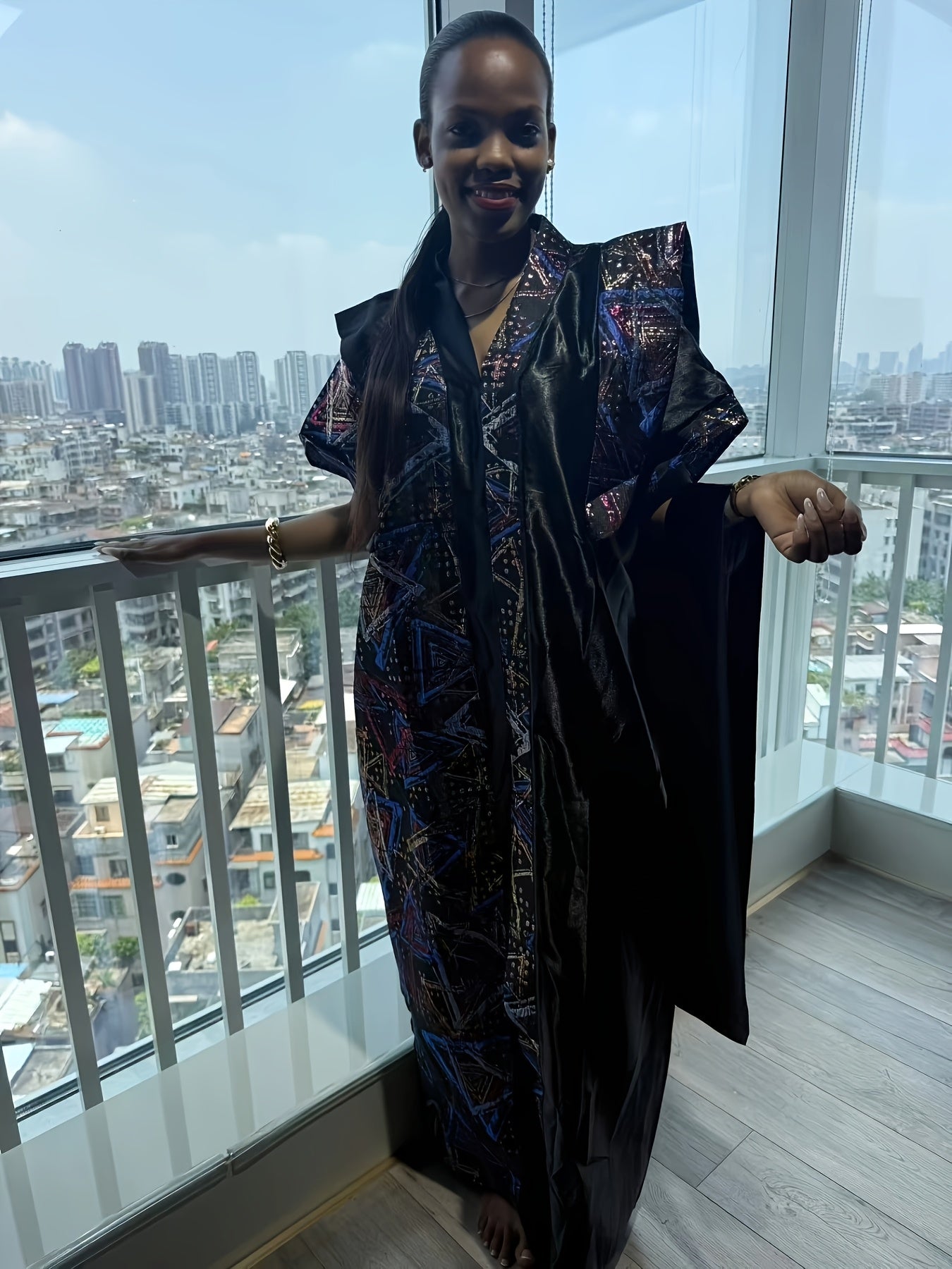 Plus Size V-Neck Jacquard Robe Traditional African Style All Seasons