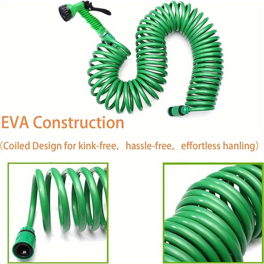 Lightweight Garden Coil Hose Set with EVA Material 7-Function Water Gun 7.5/15/20m
