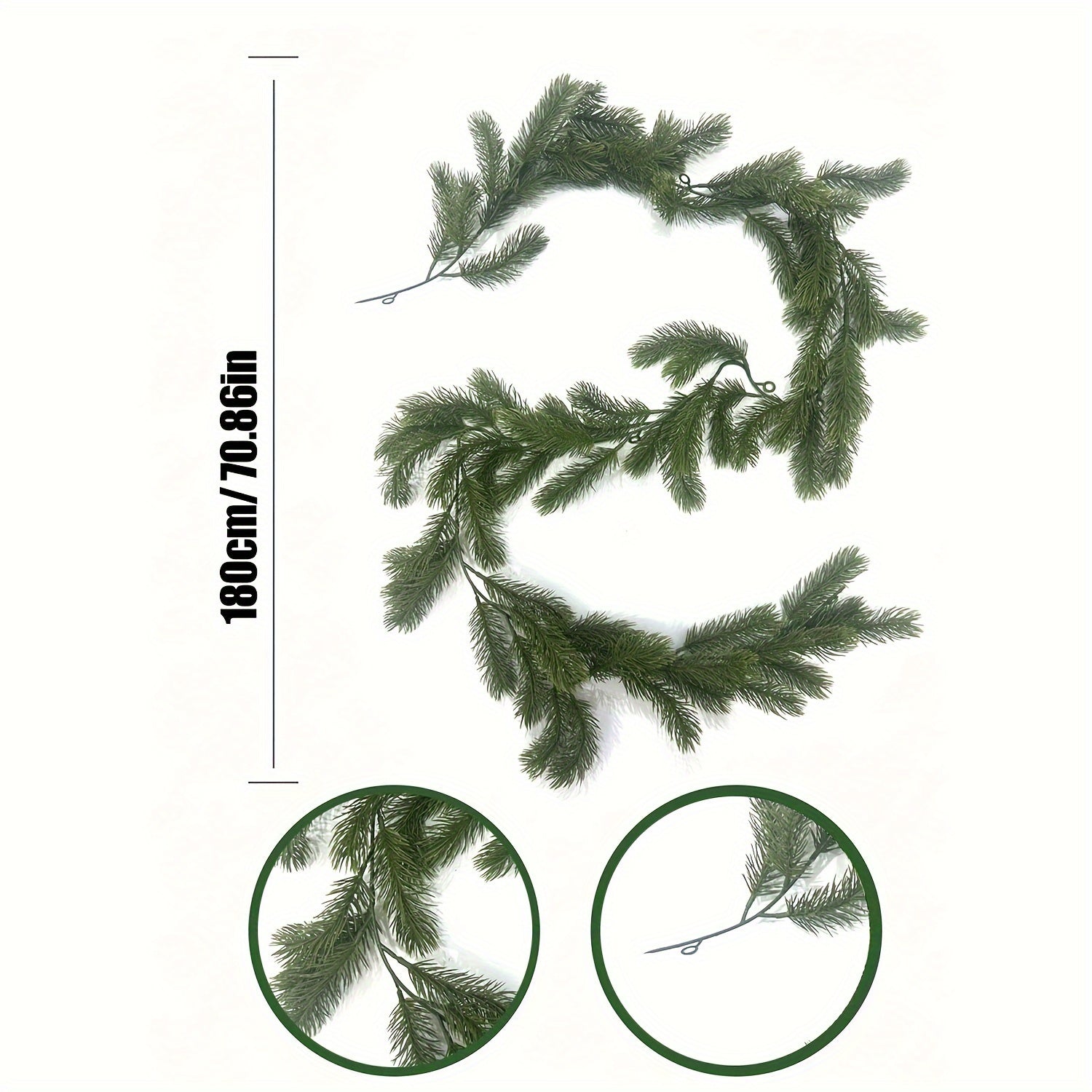 Artificial Green Christmas Pine Garland 179.83 cm for Fireplace Mantel and Table Decor