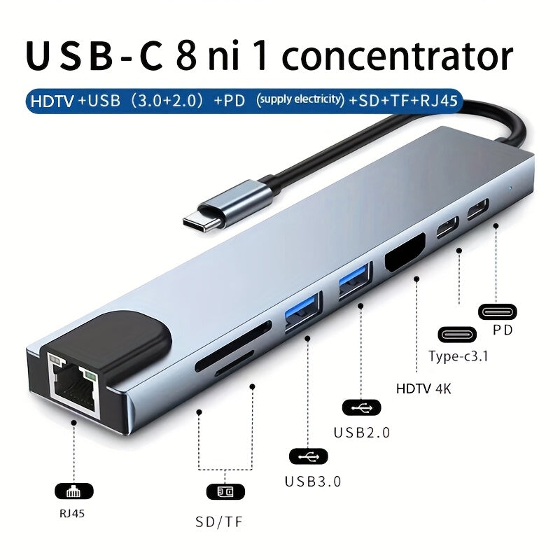 8-in-1 USB-C Hub with 4K HDMI Ethernet USB 3.0 SD Card Reader for MacBook Pro