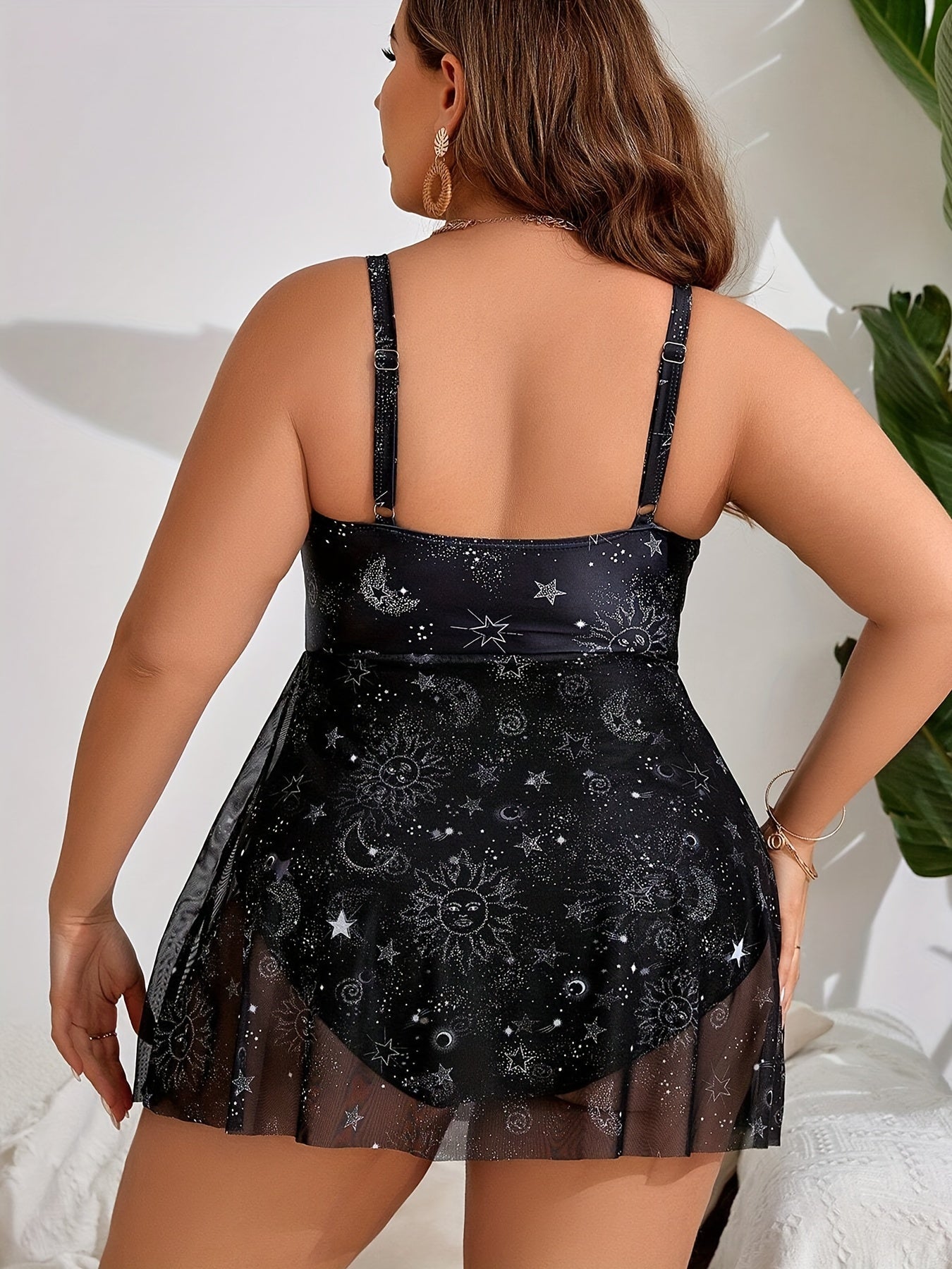 Купальник-тэнки для полных женщин с V-образным вырезом, вязаной топом, съемными вставками, прозрачной юбкой