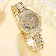 Conjunto de reloj de mujer y joyería de cuarzo con cinco piezas en tono plateado