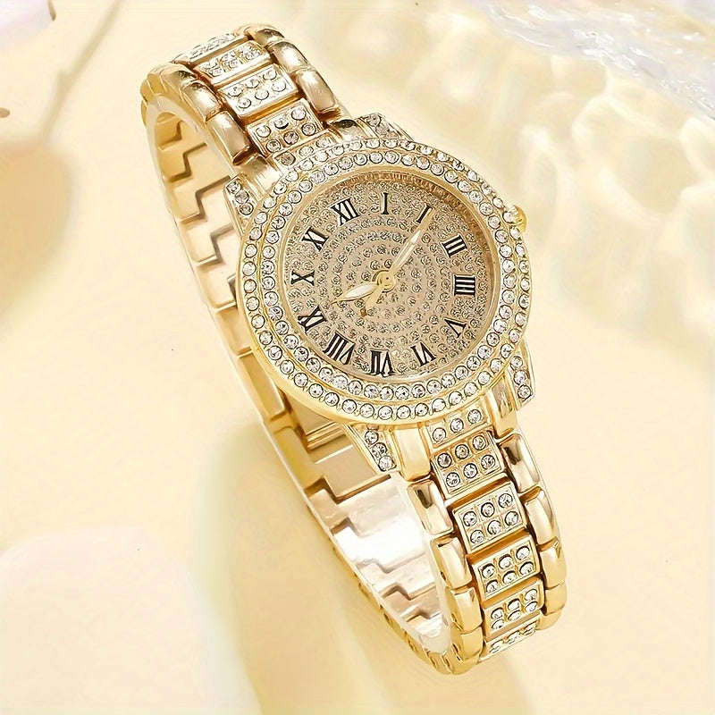 Conjunto de reloj de mujer y joyería de cuarzo con cinco piezas en tono plateado