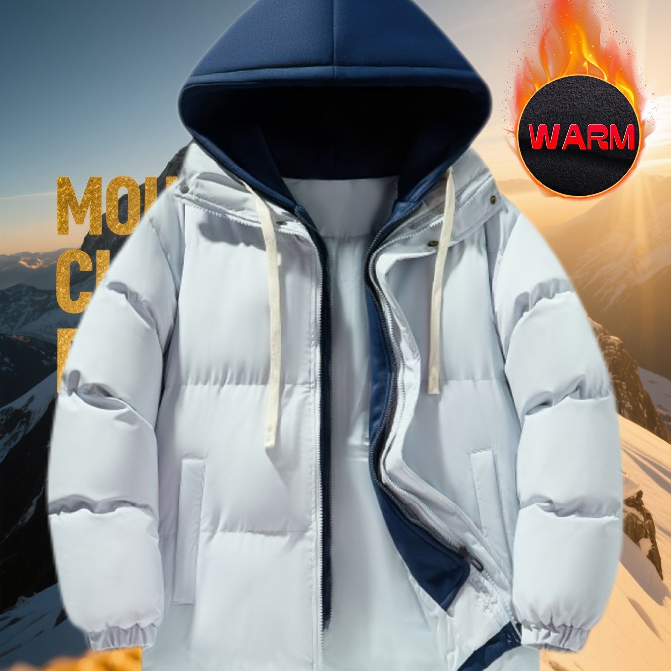 Women's Winter Hooded Jacket Polyester White Navy Blue Cold Weather Coat